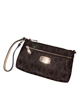 Michael Kors Black Logo-Print Wristlet with Gold Plate